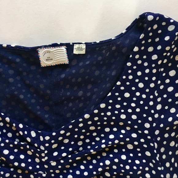 Anthropologie Gathered Mesh Peplum Tee, Navy Dot - Picture 5 of 6